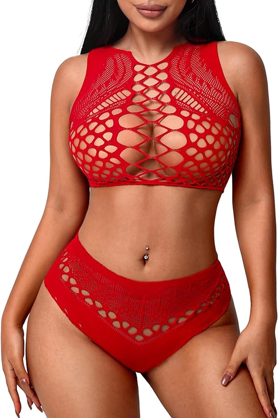 Avidlove Women's Fishnet Lingerie for Women Sexy Two Piece Lingerie Set Stripper Outfit