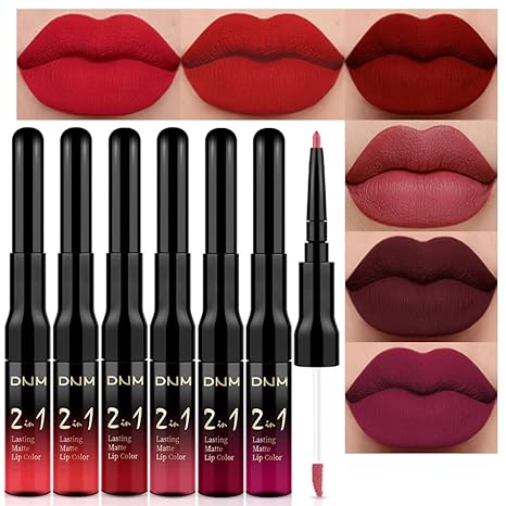 evpct 6Pcs Dark Red Mauve Purple Plum Matte Lip Stain Lip Liner and Lipstick Set Long Lasting Waterproof labiales matte mate larga duracion listip 24 hours a prueba de agua mate 24 horas originales