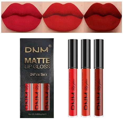 evpct DNM 3Pcs Dark Ruby Red Matte Liquid Lipstick Lip Stain Lipgloss sets for Women 24 Hour Red Matte Lipstick Long Lasting Smudge Proof