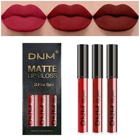 evpct DNM 3Pcs Dark Deep Ruby Light Rose red Brown red Matte Liquid Lipstick Sets for Women 24-hour Matte+Lipstick Matte Lipstick Lip Stain Gloss Long Lasting 24 Smudge Waterproof