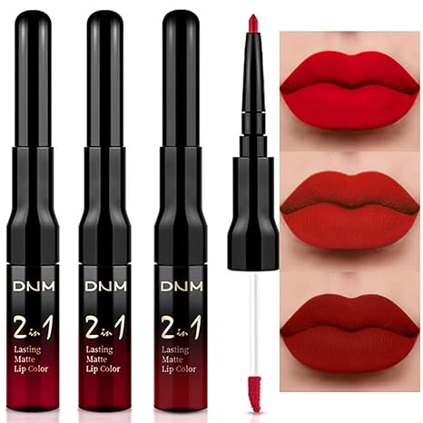 evpct 3Pcs Deep Dark Red Lip Stain Paint Matte Lip Liner and Lipstick Set Long Lasting Smudge Proof labiales mate larga duracion listip 24 hours a prueba de agua mate 24 horas originales