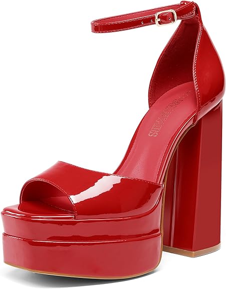 DREAM PAIRS High Heels Chunky Block Platform Heels for Women Ankle Strap Sexy Open Square Toe Heels Dressy Pumps Sandals