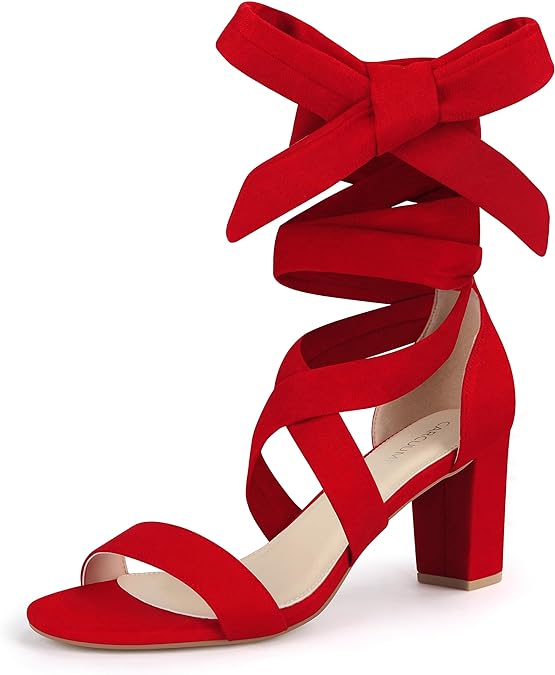 Carcuume Lace Up Heels. Strappy Heels. 3 Inch Bow Tie Block Thick Sexy Heels. Heels Sandal For Women. Chunky Heels