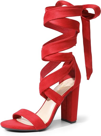 DREAM PAIRS Women's High Heels Lace Up Chunky Block Heels Strappy Sexy Open Toe Heels Pumps Sandals