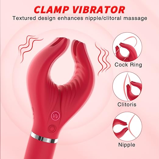 G spot Clitoral Dildo Vibrator. Acvioo Clit Clamp Rose Toy Rabbit Vibrator Clitoris Nipple Penis Massager Stimulator with 7 Powerful Vibration Modes. Adult Sex Toys for Women Couple (Red)