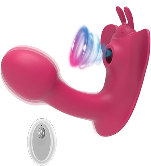 2 in 1 Butterfly Sex Toy for Women. 10 Frequency Clitoris Stimulator Sucking G-Spot Vibrator. Remote Control Clit Sucker Dildo Sex Toy for Adults (Red)