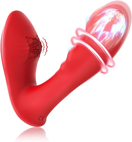 Clitoral G Spot Vibrator with 10 Modes. Realistic Dildos Butterfly Vibe Anal Massager Stimulator. Wearable Panty Vibrator. Vibrating Dildo for Woman and Men. Adult Sex Toys(Red)